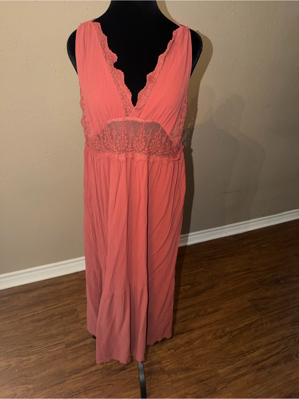 Lush Coral Lace-Trim Maxi Chemise